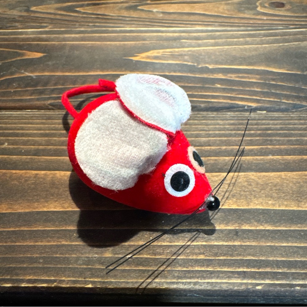 Vintage INARCO Red Felt MCM Mouse Christmas Ornament Decor Made in Japan 1.5"